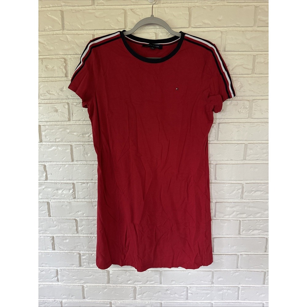 Tommy Girl Women's‎ Red Logo T-Shirt Dress Size M Y2K Sporty Casual Iconic